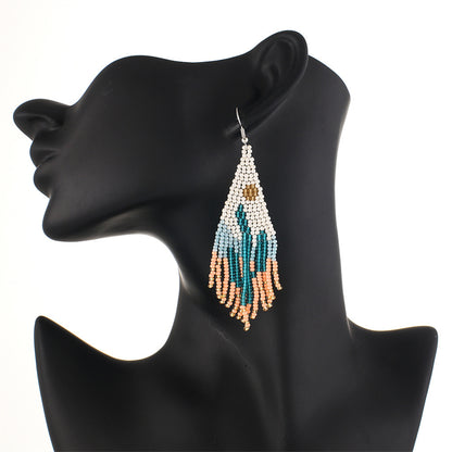 Blue and Orange Howlite Cactus Tassel Drop Earrings, drop earrings for women, vintage-inspired design, detail close-up
