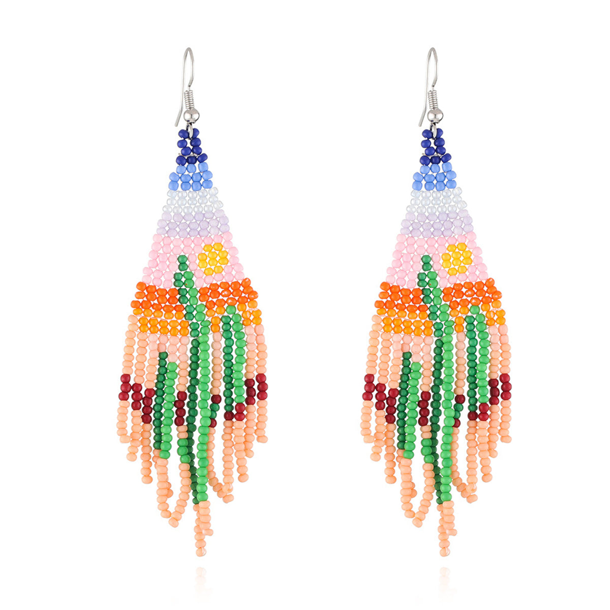 Green and Orange Howlite Cactus Tassel Drop Earrings, drop earrings for women, vintage-inspired design, front view