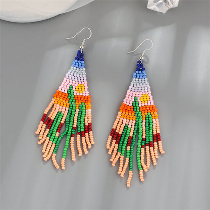 Green and Orange Howlite Cactus Tassel Drop Earrings, drop earrings for women, vintage-inspired design, detail close-up