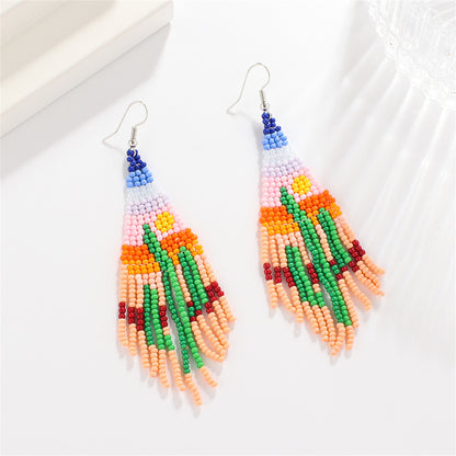 Green and Orange Howlite Cactus Tassel Drop Earrings, drop earrings for women, vintage-inspired design, side view