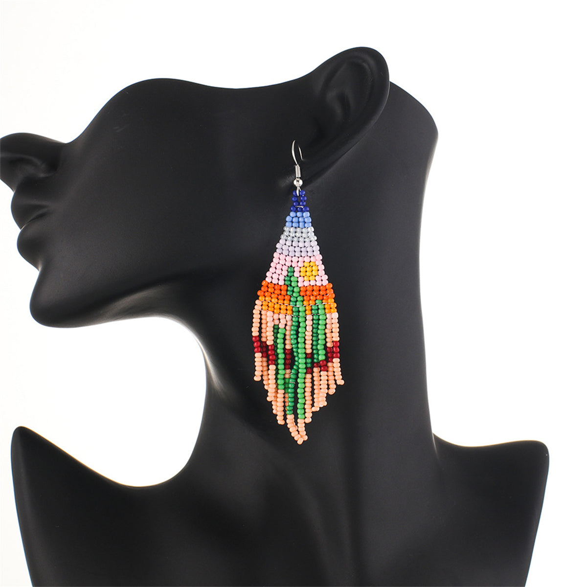 Green and Orange Howlite Cactus Tassel Drop Earrings, drop earrings for women, vintage-inspired design, lifestyle look