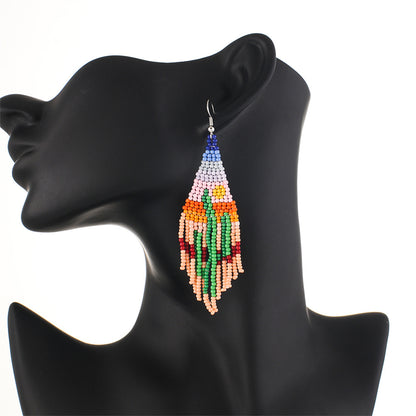 Green and Orange Howlite Cactus Tassel Drop Earrings, drop earrings for women, vintage-inspired design, lifestyle look