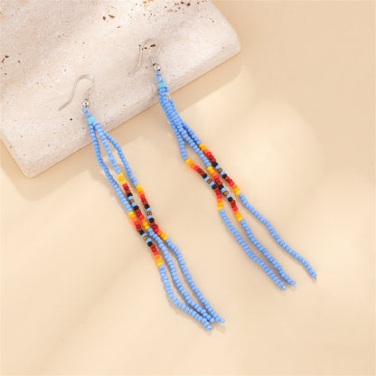 Blue Howlite and Silver-Plated Tassel Drop Earrings, silver drop earrings for women, vintage-inspired design, side view