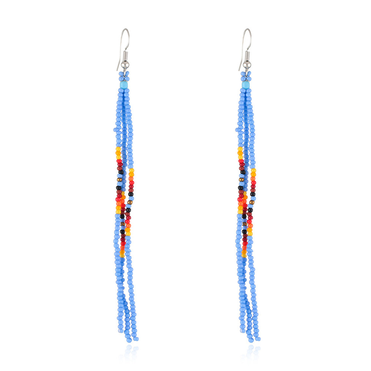 Blue Howlite and Silver-Plated Tassel Drop Earrings, silver drop earrings for women, vintage-inspired design, front view
