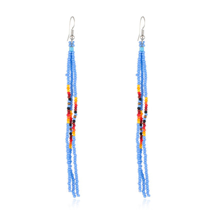 Blue Howlite and Silver-Plated Tassel Drop Earrings, silver drop earrings for women, vintage-inspired design, front view