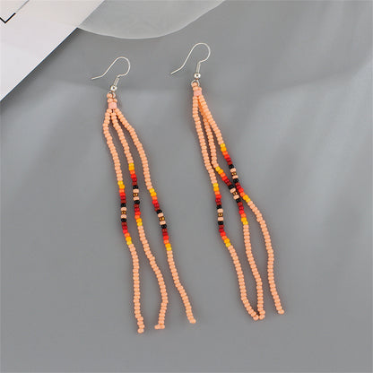 Orange Howlite and Silver-Plated Tassel Drop Earrings, silver drop earrings for women, everyday style, front view