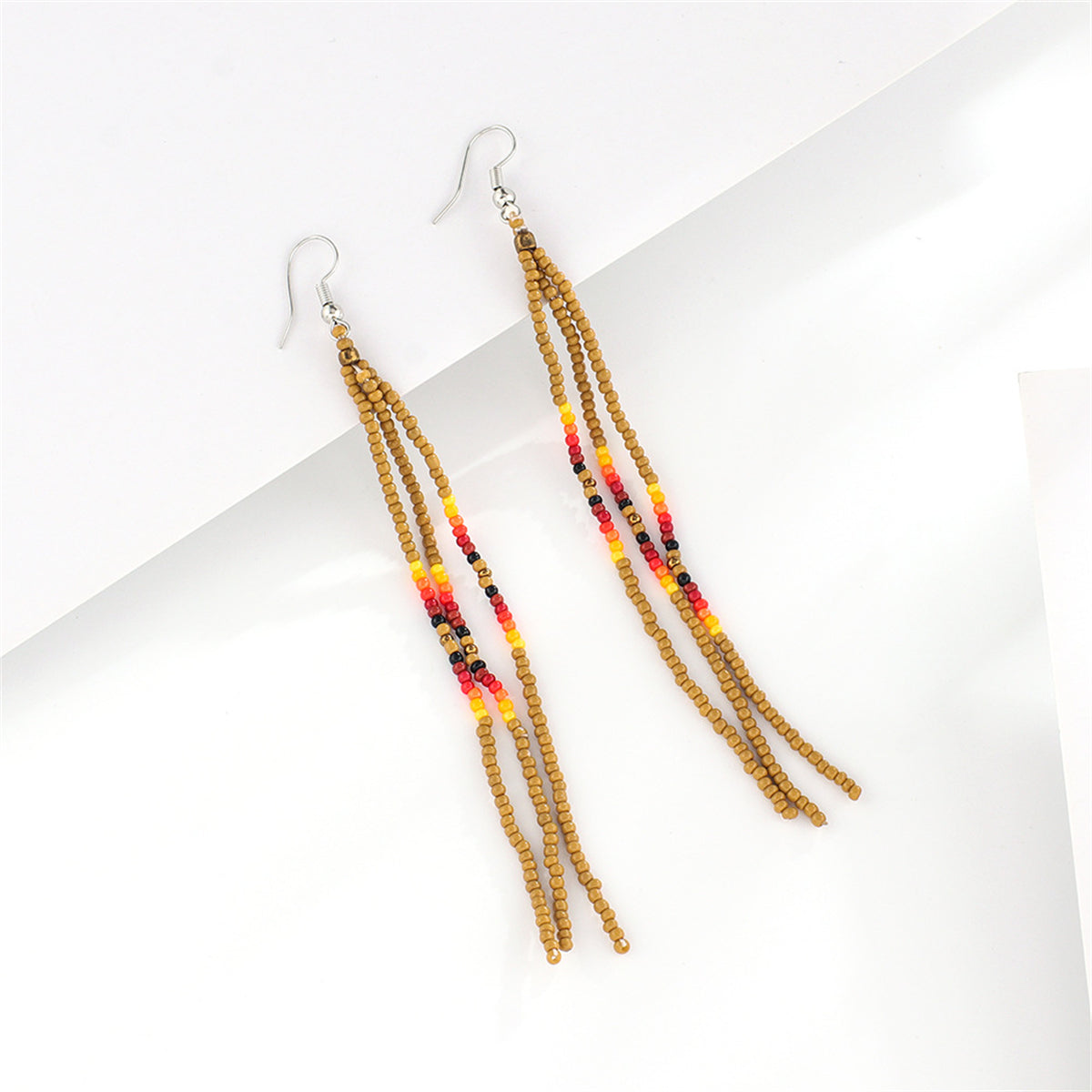 Olive Howlite and Silver-Plated Tassel Drop Earrings, silver drop earrings for women, elegant gift for her, side view