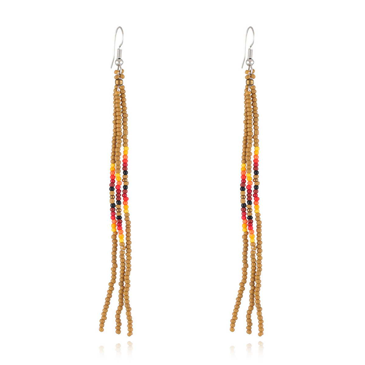 Olive Howlite and Silver-Plated Tassel Drop Earrings, silver drop earrings for women, elegant gift for her, front view