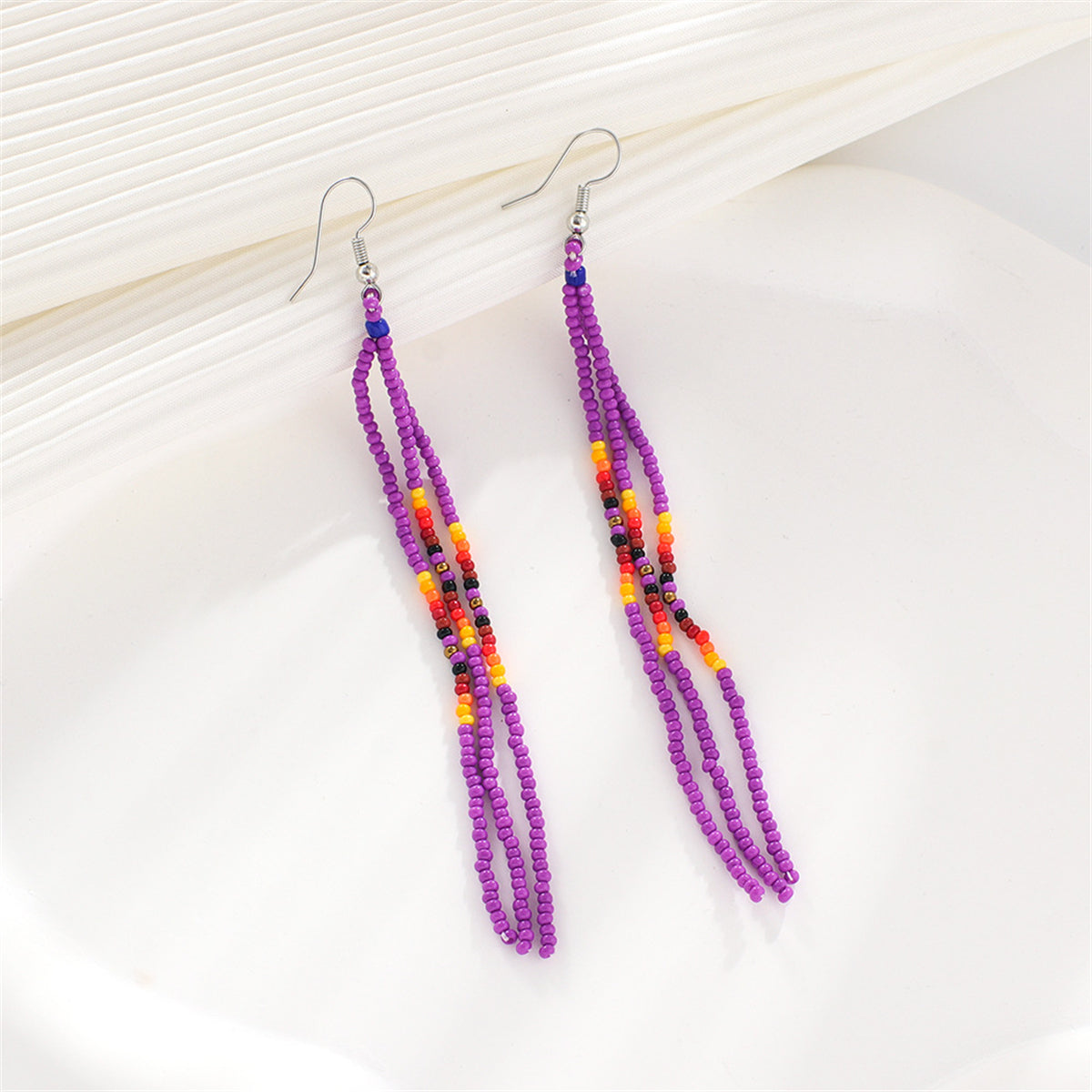 Purple Howlite & Silver-Plated Tassel Drop Earrings
