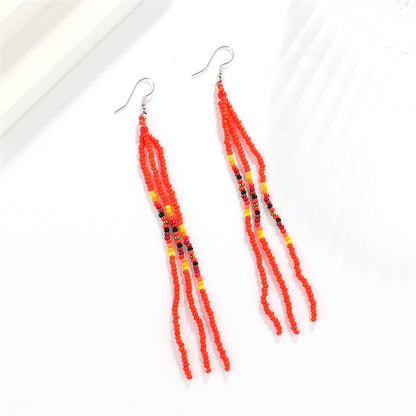 Red Howlite and Silver-Plated Tassel Drop Earrings, silver drop earrings for women, dainty minimalist design, side view