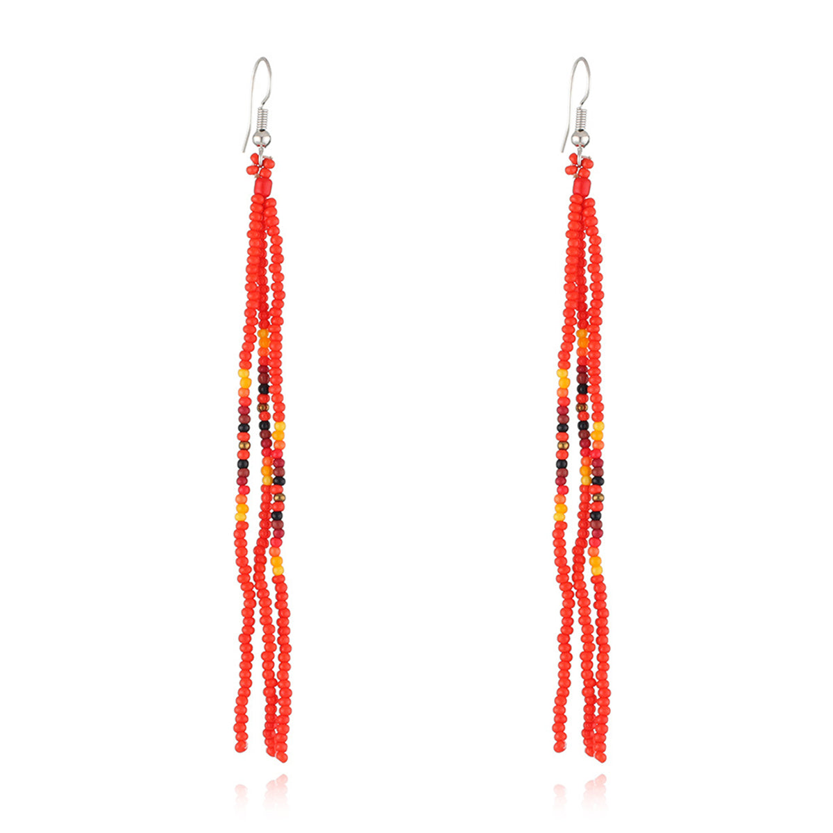 Red Howlite and Silver-Plated Tassel Drop Earrings, silver drop earrings for women, dainty minimalist design, front view