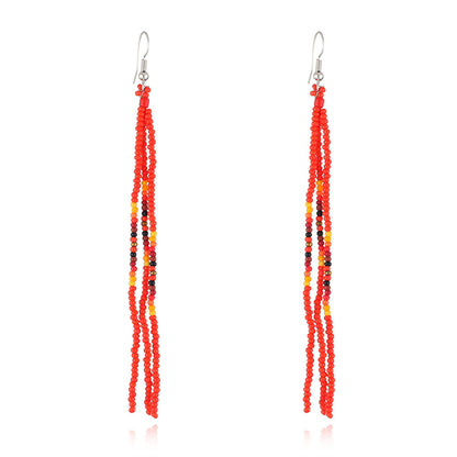 Red Howlite and Silver-Plated Tassel Drop Earrings, silver drop earrings for women, dainty minimalist design, front view