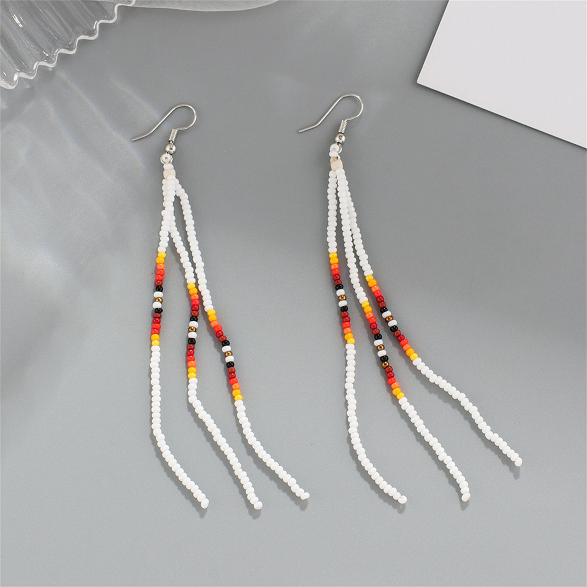 White Howlite and Silver-Plated Tassel Drop Earrings, silver drop earrings for women, everyday style, side view