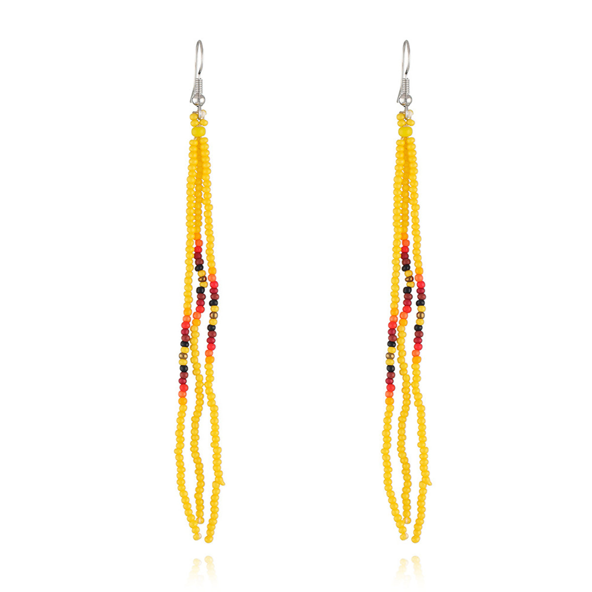 Yellow Howlite and Silver-Plated Tassel Drop Earrings, silver drop earrings for women, dainty minimalist design, front view