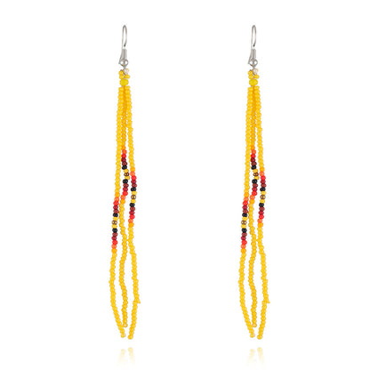 Yellow Howlite and Silver-Plated Tassel Drop Earrings, silver drop earrings for women, dainty minimalist design, front view