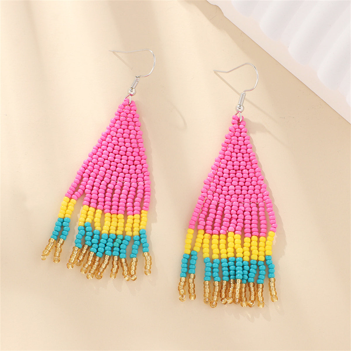 Rose and Teal Howlite Tassel Drop Earrings, drop earrings for women, elegant gift for her, front view