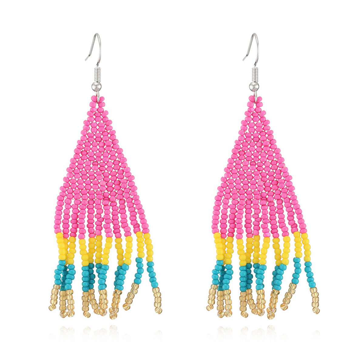 Rose and Teal Howlite Tassel Drop Earrings, drop earrings for women, elegant gift for her, side view