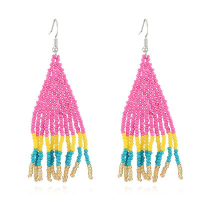 Rose and Teal Howlite Tassel Drop Earrings, drop earrings for women, elegant gift for her, side view