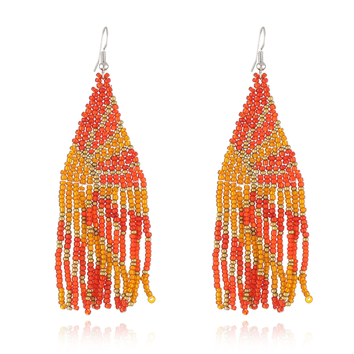 Orange and Pink Sunset Beaded Drop Earrings, drop earrings for women, dainty minimalist design, front view