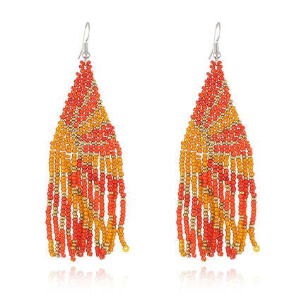 Orange and Pink Sunset Beaded Drop Earrings, drop earrings for women, dainty minimalist design, front view