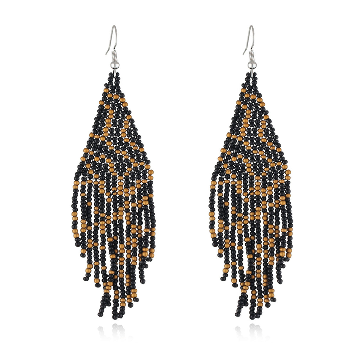 Black Wave Beaded Drop Earrings, drop earrings for women, elegant gift for her, front view