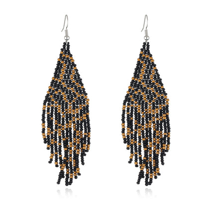Black Wave Beaded Drop Earrings, drop earrings for women, elegant gift for her, front view