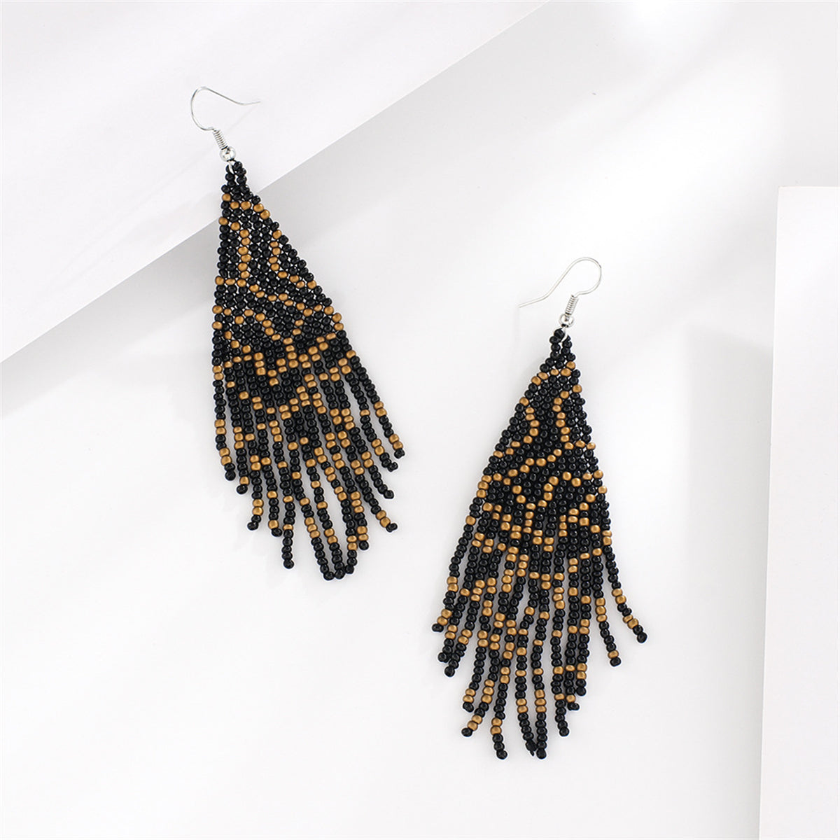 Black Wave Beaded Drop Earrings, drop earrings for women, elegant gift for her, side view