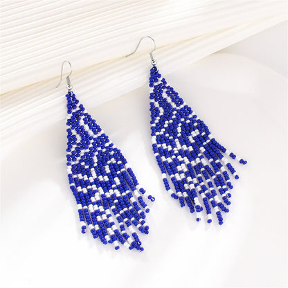 Blue Howlite and Silver-Plated Bead Tassel Drop Earrings, silver drop earrings for women, vintage-inspired design, side view