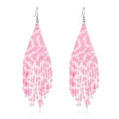 Pink Howlite & Silver-Plated Bead Tassel Drop Earrings