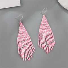 Pink Howlite & Silver-Plated Bead Tassel Drop Earrings