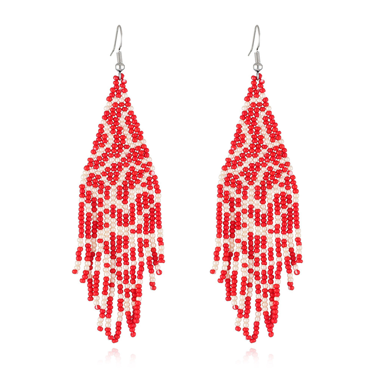 Red Howlite and Silver-Plated Bead Tassel Drop Earrings, silver drop earrings for women, botanical inspired, front view
