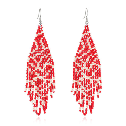 Red Howlite and Silver-Plated Bead Tassel Drop Earrings, silver drop earrings for women, botanical inspired, front view