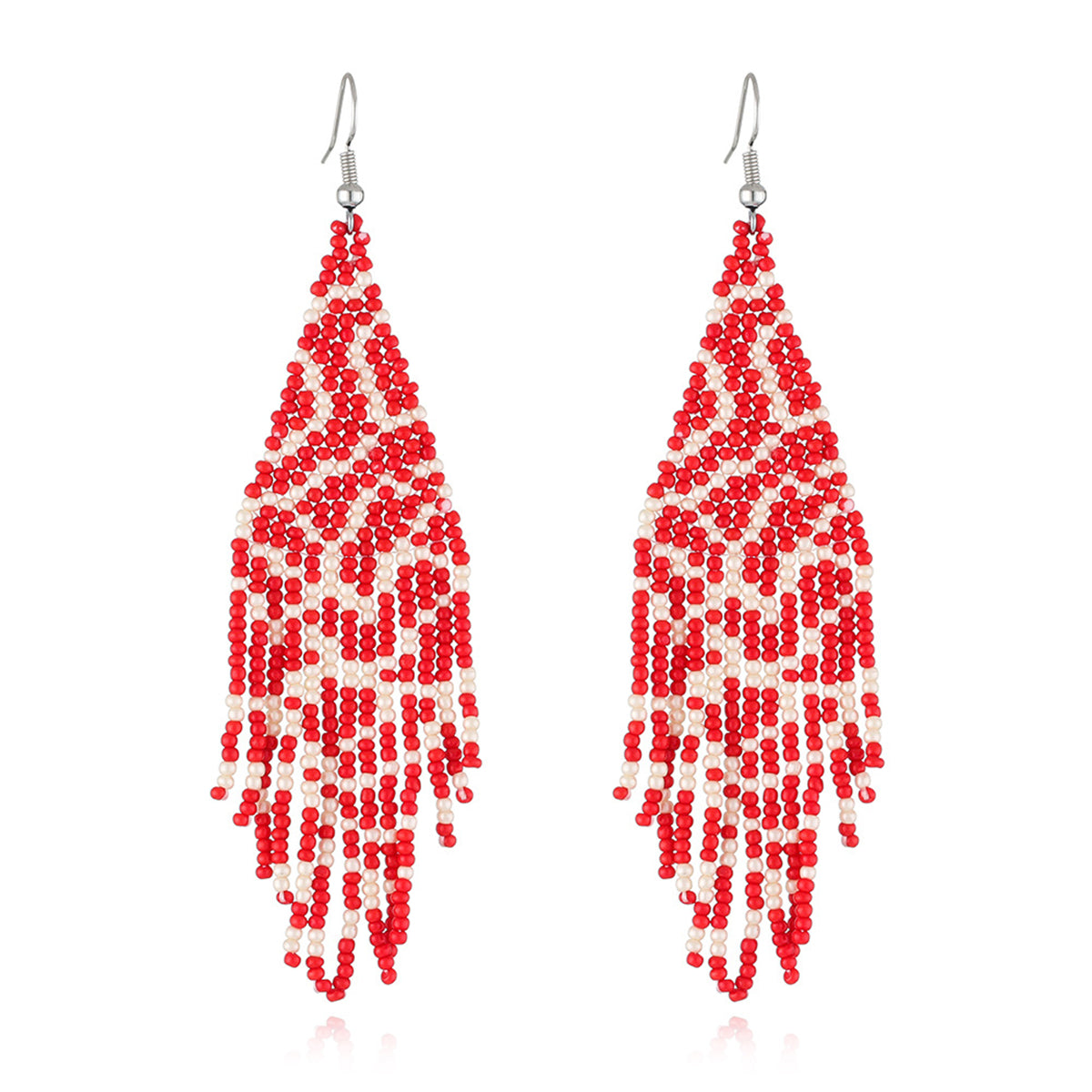 Red Howlite & Silver-Plated Bead Tassel Drop Earrings