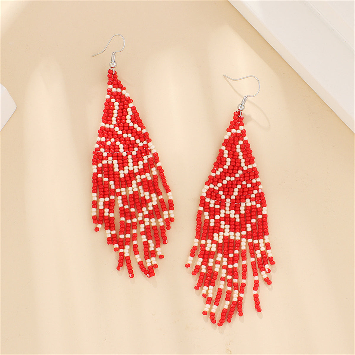 Red Howlite & Silver-Plated Bead Tassel Drop Earrings