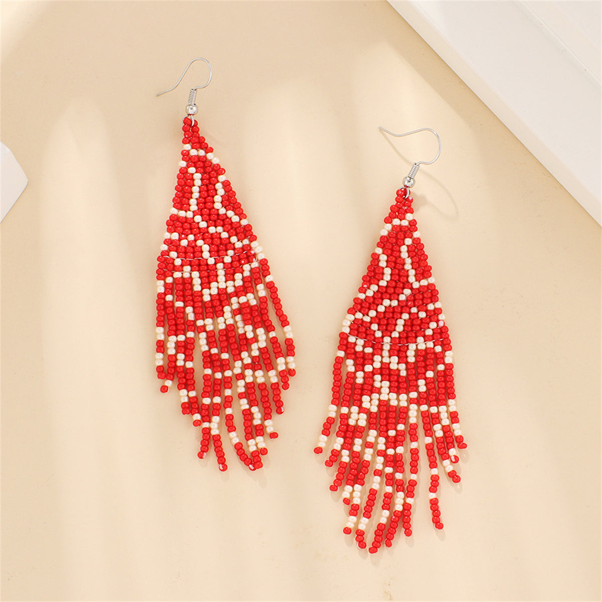 Red Howlite and Silver-Plated Bead Tassel Drop Earrings, silver drop earrings for women, botanical inspired, side view