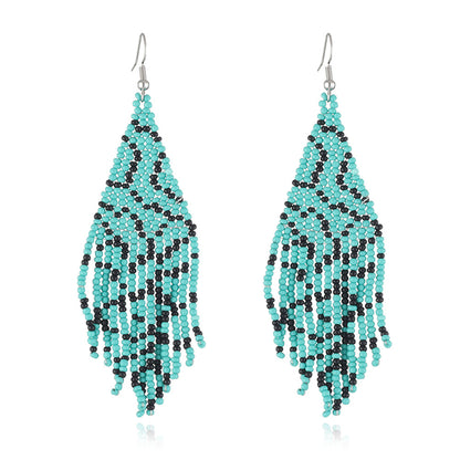 Teal Wave Beaded Drop Earrings, drop earrings for women, elegant gift for her, front view