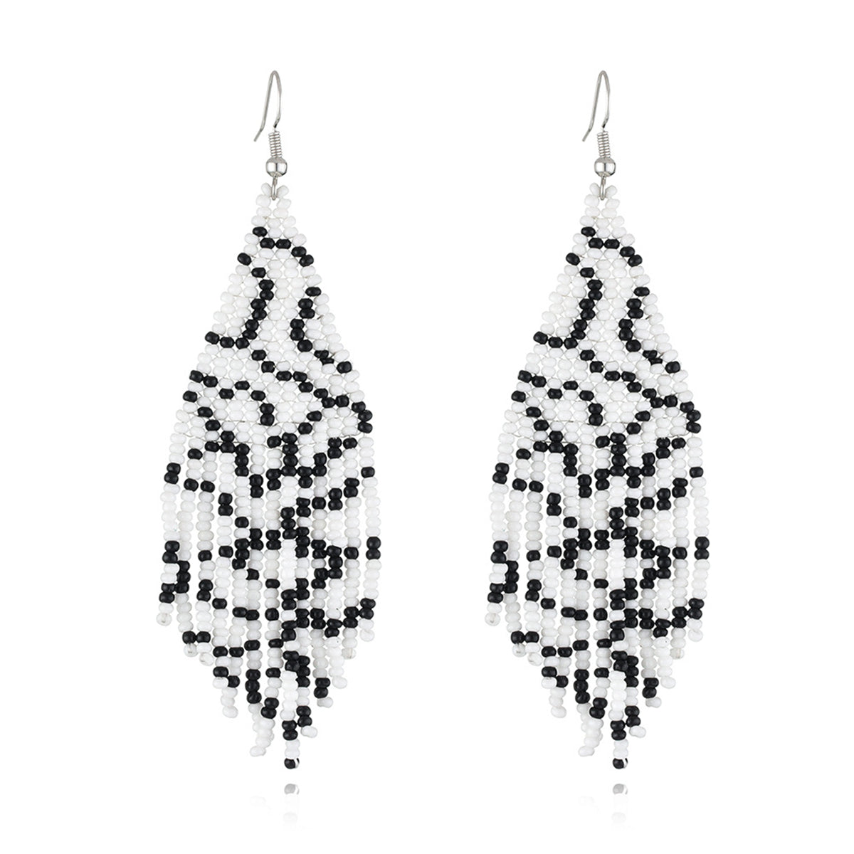 White Howlite and Silver-Plated Bead Tassel Drop Earrings, silver drop earrings for women, botanical inspired, front view