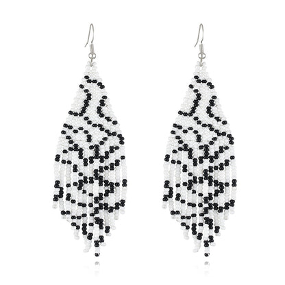 White Howlite and Silver-Plated Bead Tassel Drop Earrings, silver drop earrings for women, botanical inspired, front view