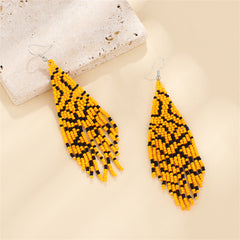 Yellow & Black Wave Beaded Drop Earrings