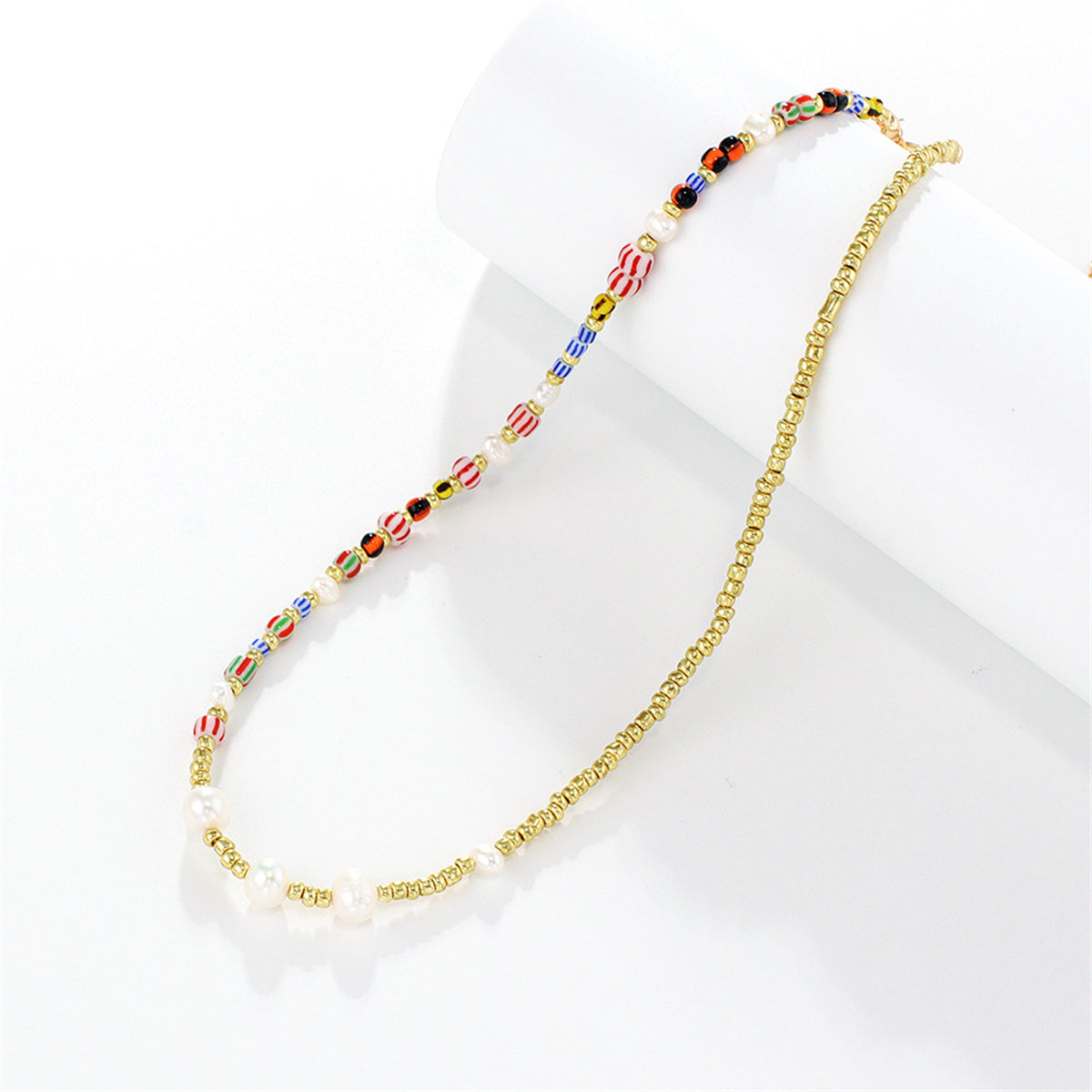Pearl and Acrylic 18K Gold-Plated Bead Chain Necklace, gold pendant necklace for women, botanical inspired, lifestyle look