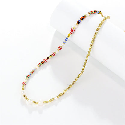 Pearl and Acrylic 18K Gold-Plated Bead Chain Necklace, gold pendant necklace for women, botanical inspired, lifestyle look