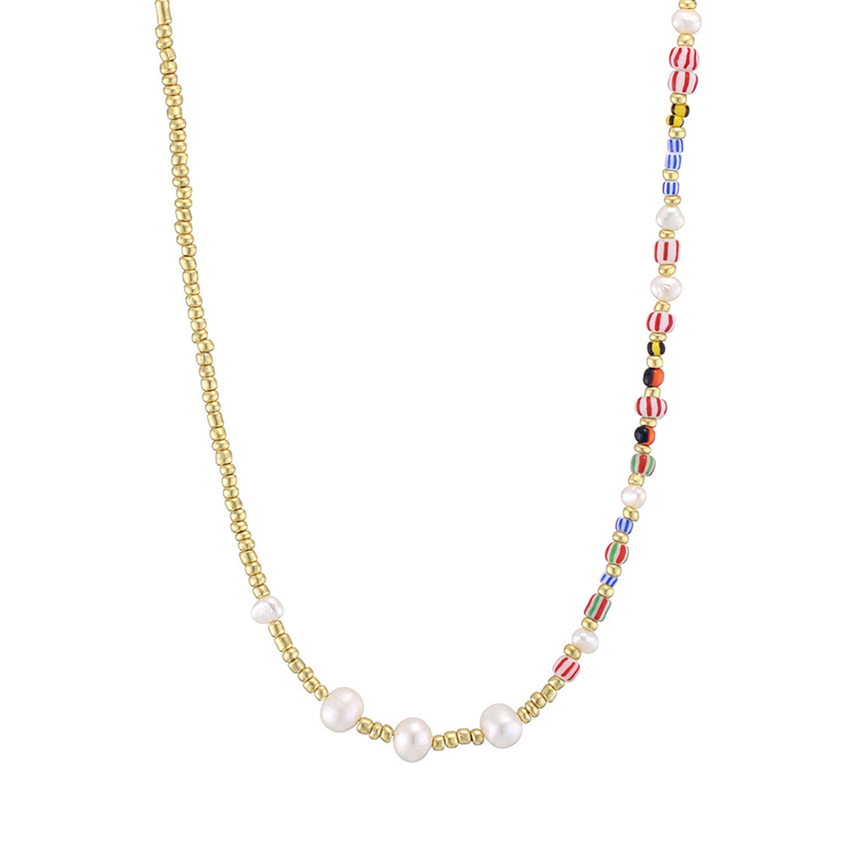 Pearl and Acrylic 18K Gold-Plated Bead Chain Necklace, gold pendant necklace for women, botanical inspired, side view