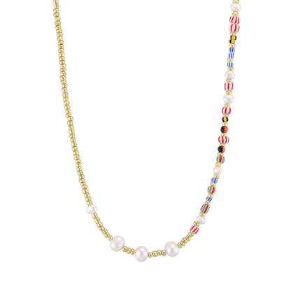 Pearl and Acrylic 18K Gold-Plated Bead Chain Necklace, gold pendant necklace for women, botanical inspired, side view