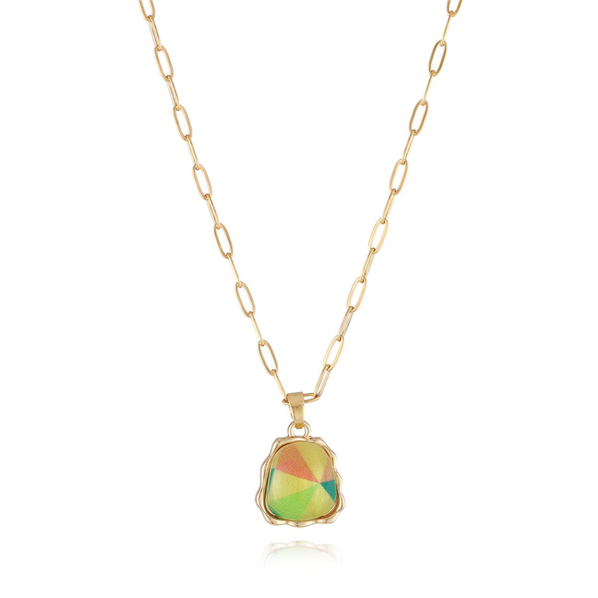 Green Acrylic and 18K Gold-Plated Ladder Pendant Necklace, gold pendant necklace for women, front view