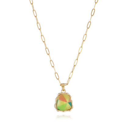 Green Acrylic and 18K Gold-Plated Ladder Pendant Necklace, gold pendant necklace for women, front view
