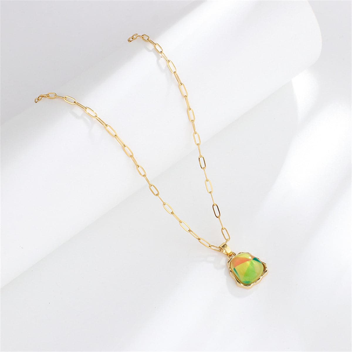 Green Acrylic and 18K Gold-Plated Ladder Pendant Necklace, gold pendant necklace for women, side view