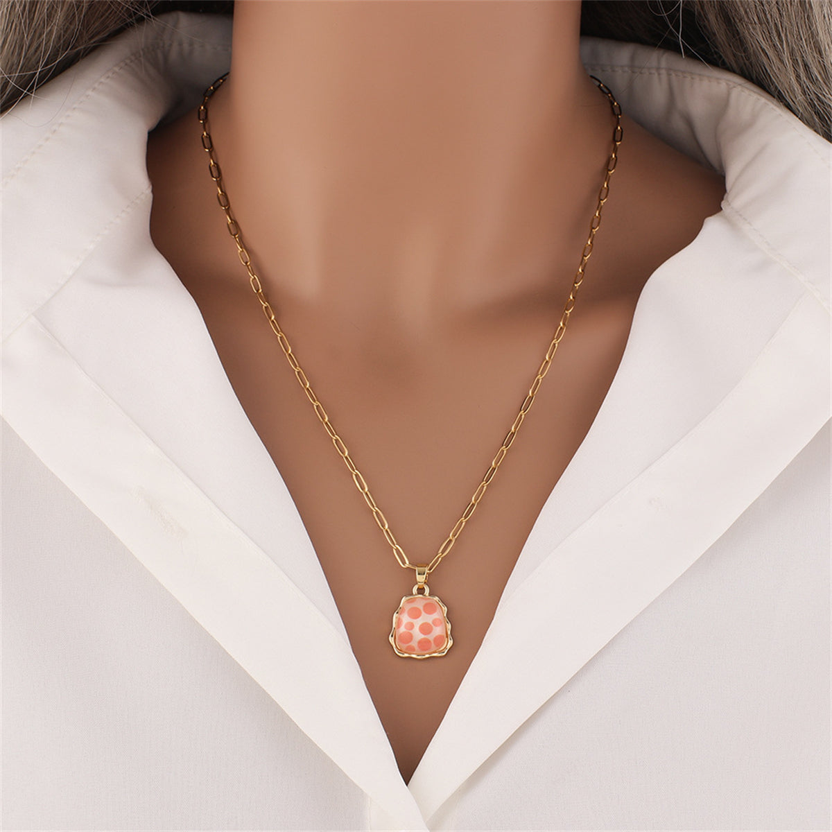 Red Acrylic and 18K Gold-Plated Ladder Pendant Necklace, gold pendant necklace for women, everyday style, side view