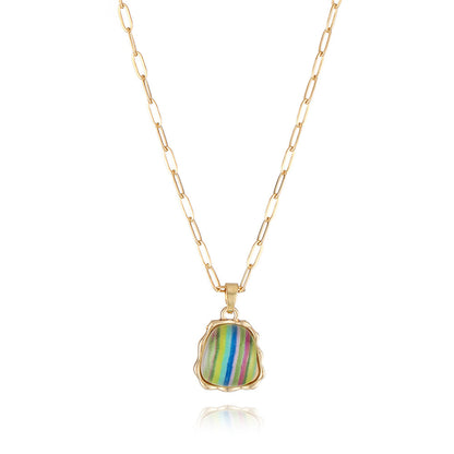 Blue Resin and 18K Gold-Plated Stripe Ladder Pendant Necklace, gold pendant necklace for women, front view