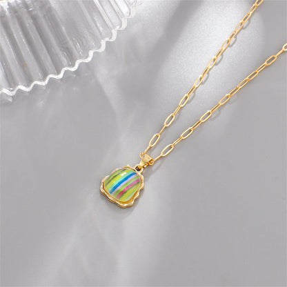Blue Resin and 18K Gold-Plated Stripe Ladder Pendant Necklace, gold pendant necklace for women, side view