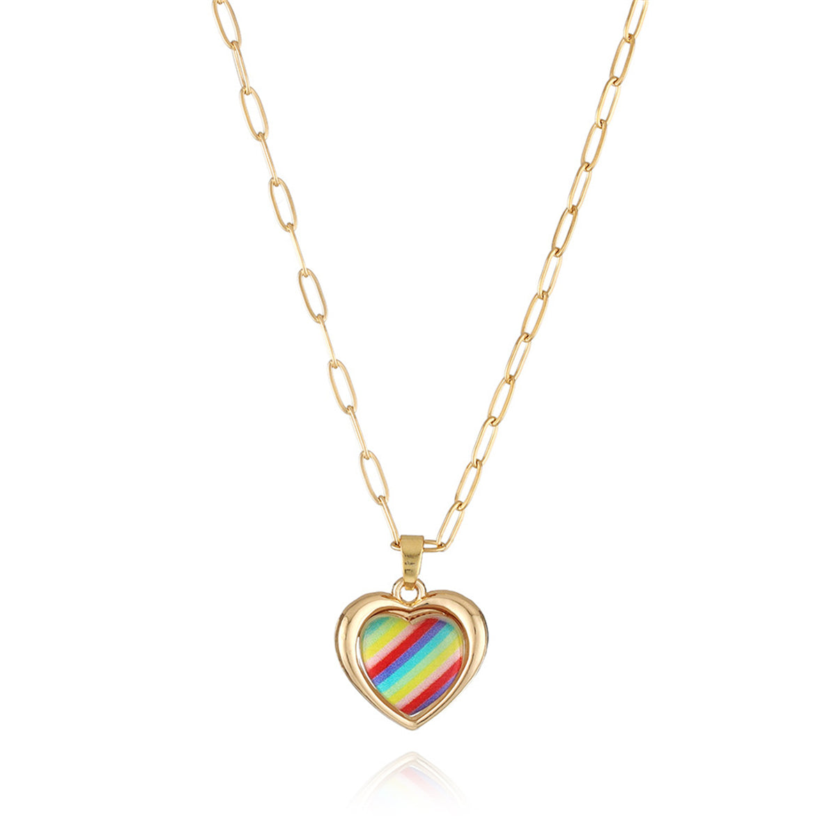 Red Acrylic and 18K Gold-Plated Stripe Heart Pendant Necklace, gold pendant necklace for women, everyday style, front view